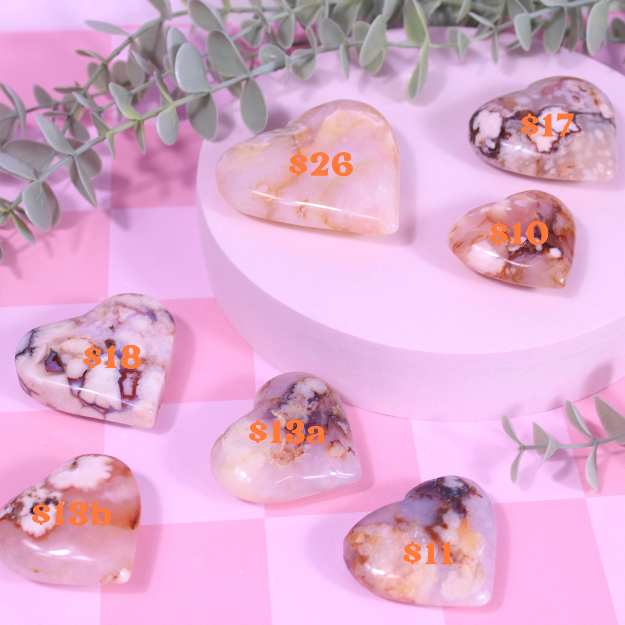 Dyed flower agate hearts | choose your own