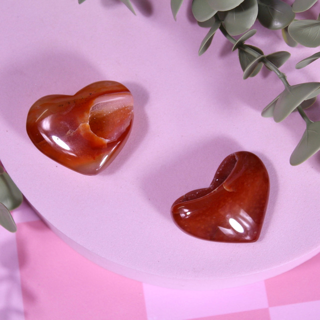 Druzy carnelian hearts