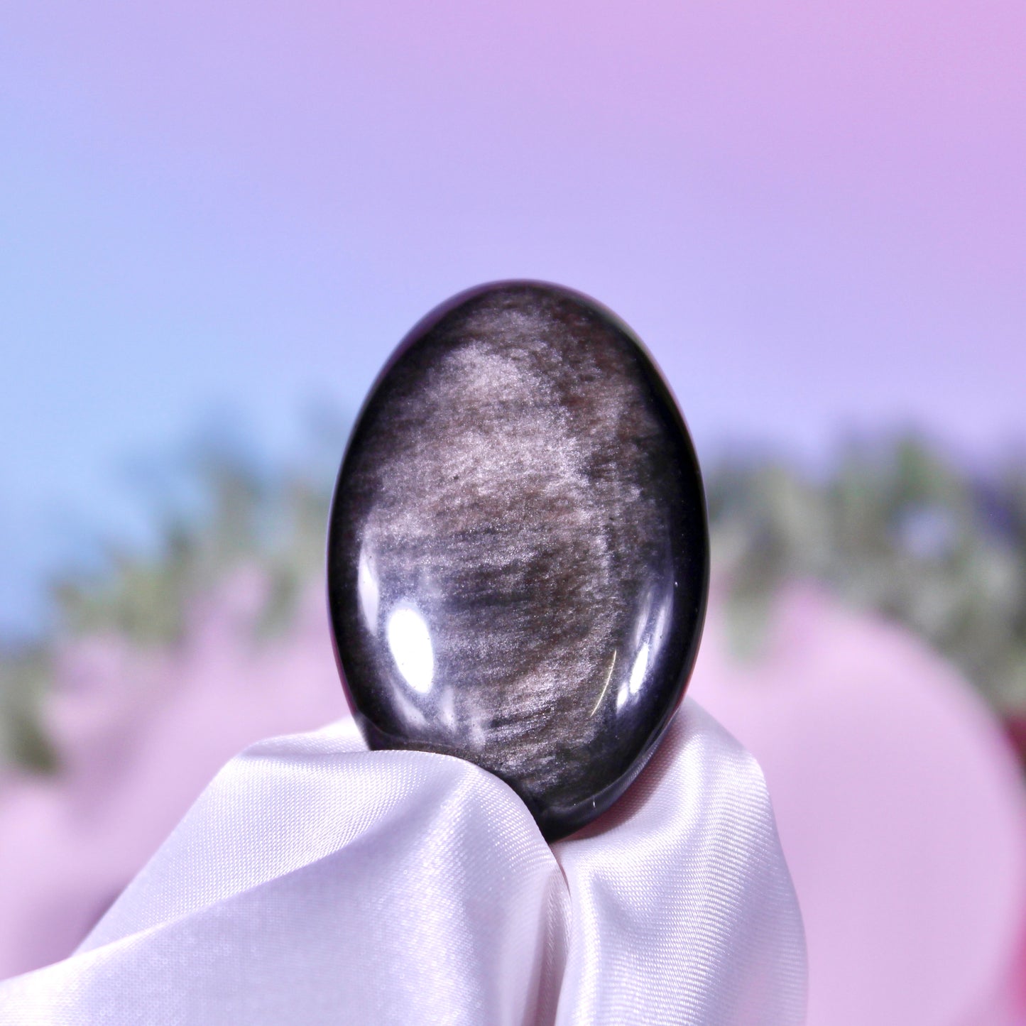 Silver sheen obsidian palmstone
