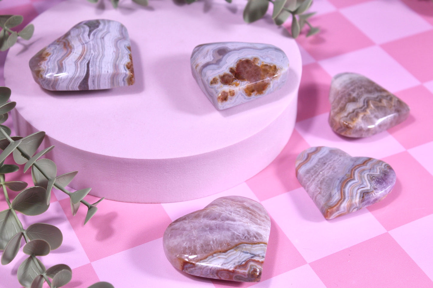 Amethyst x Mexican agate hearts