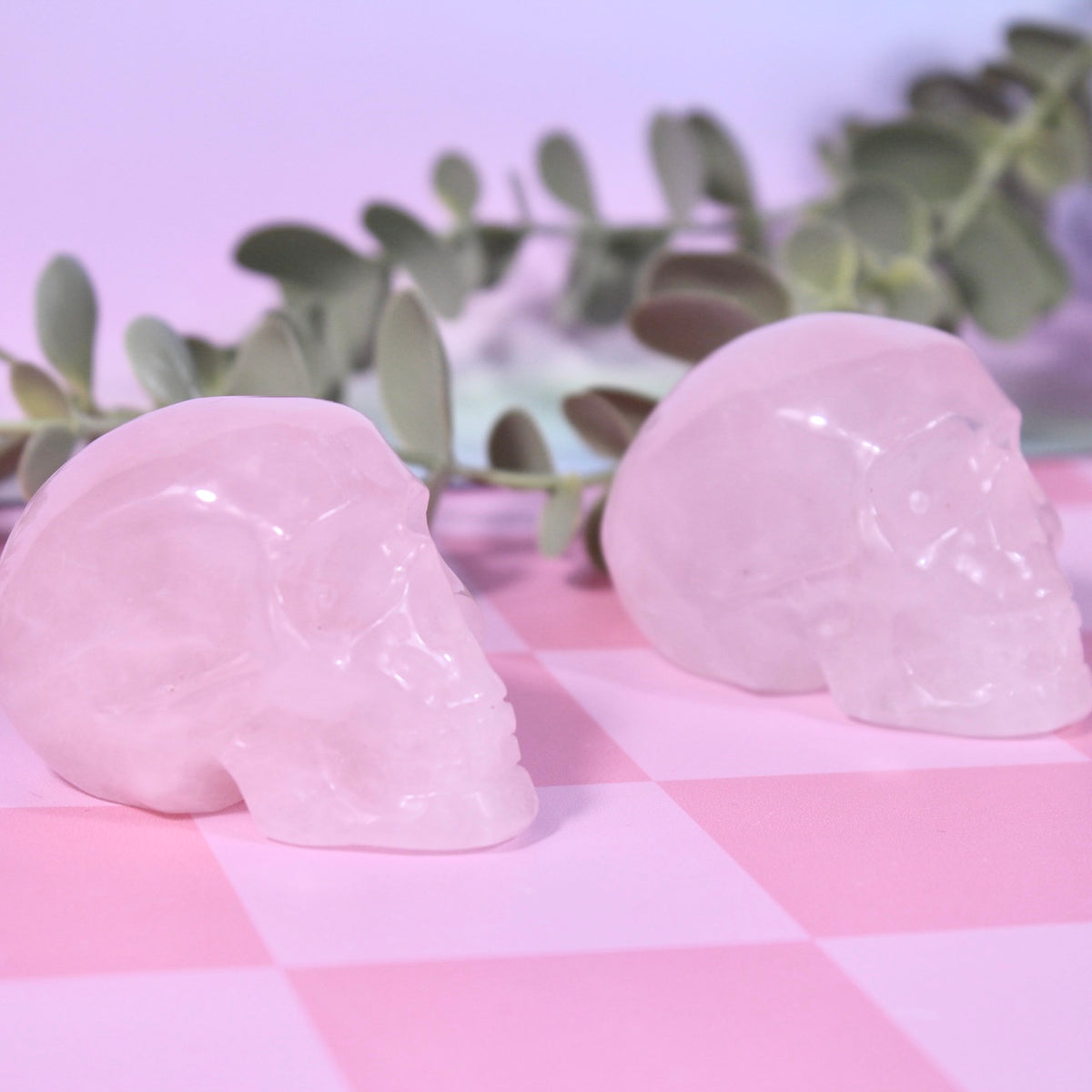 Rose quartz skulls
