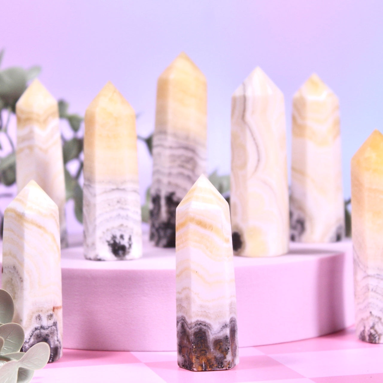 Orange banded calcite towers