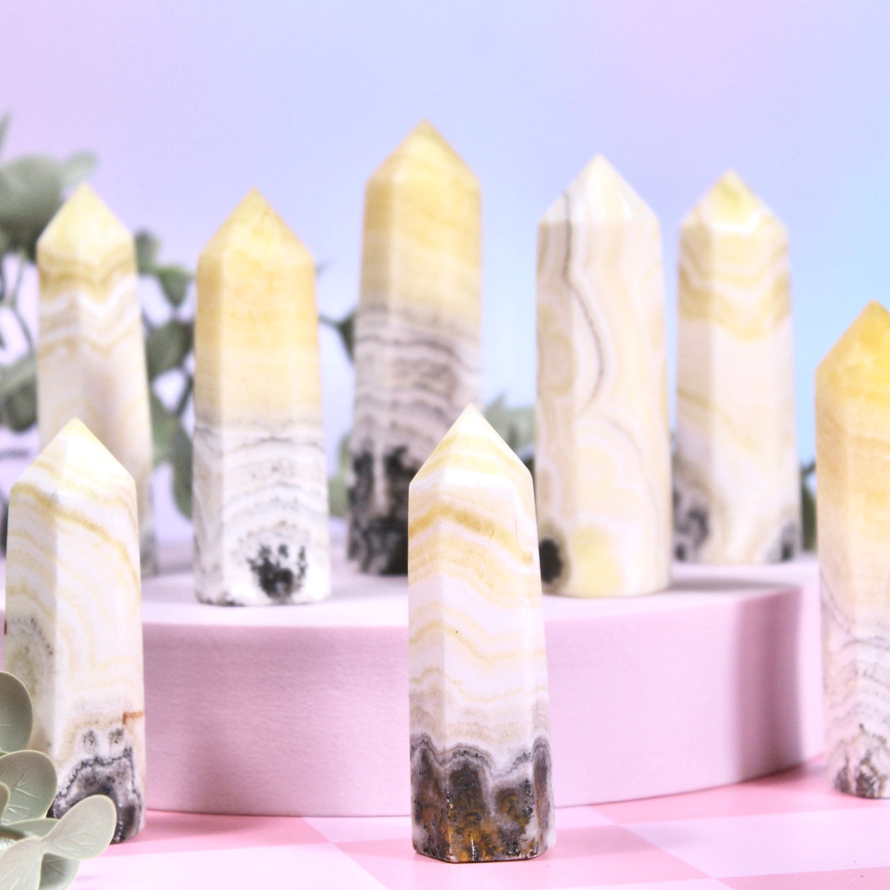 Orange banded calcite towers