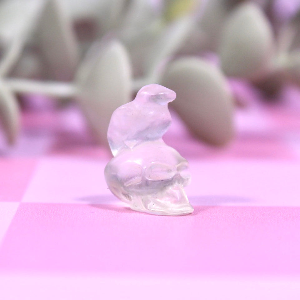 Fluorite skull x raven mini carving