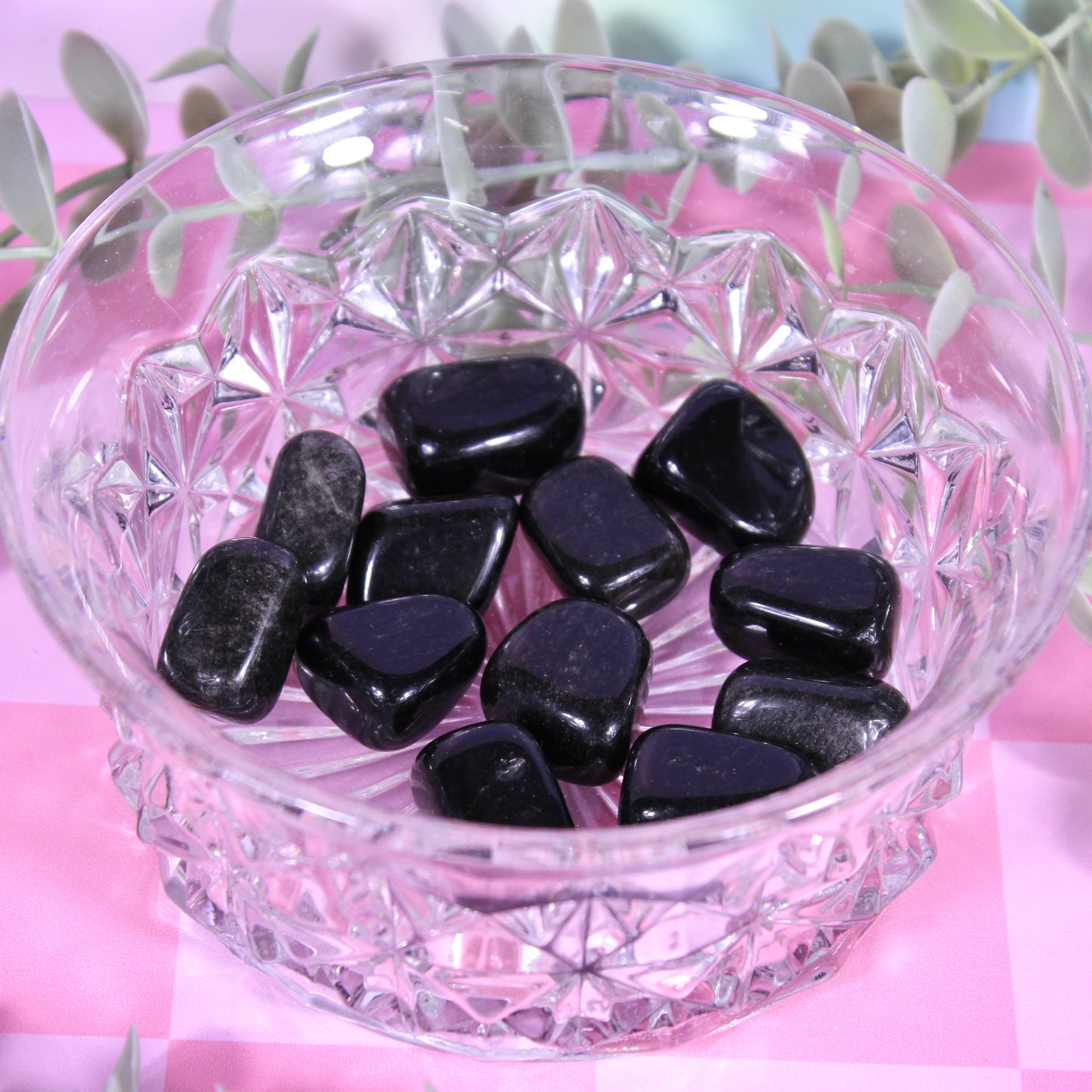 Silver sheen obsidian tumbles