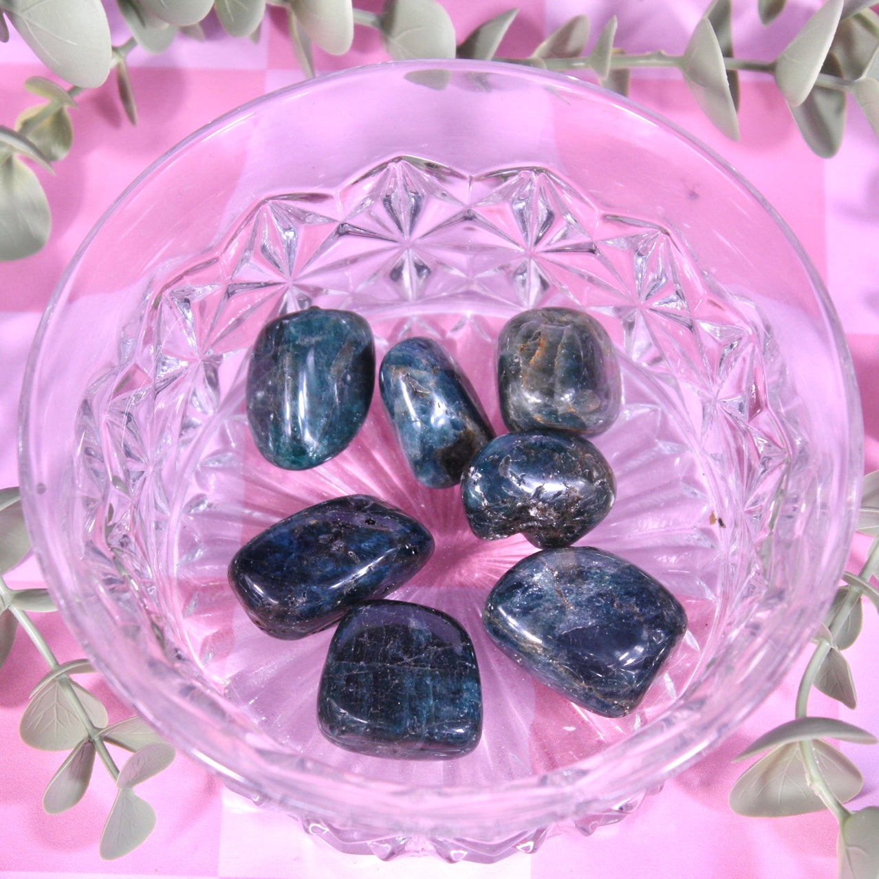 Large blue apatite tumbles