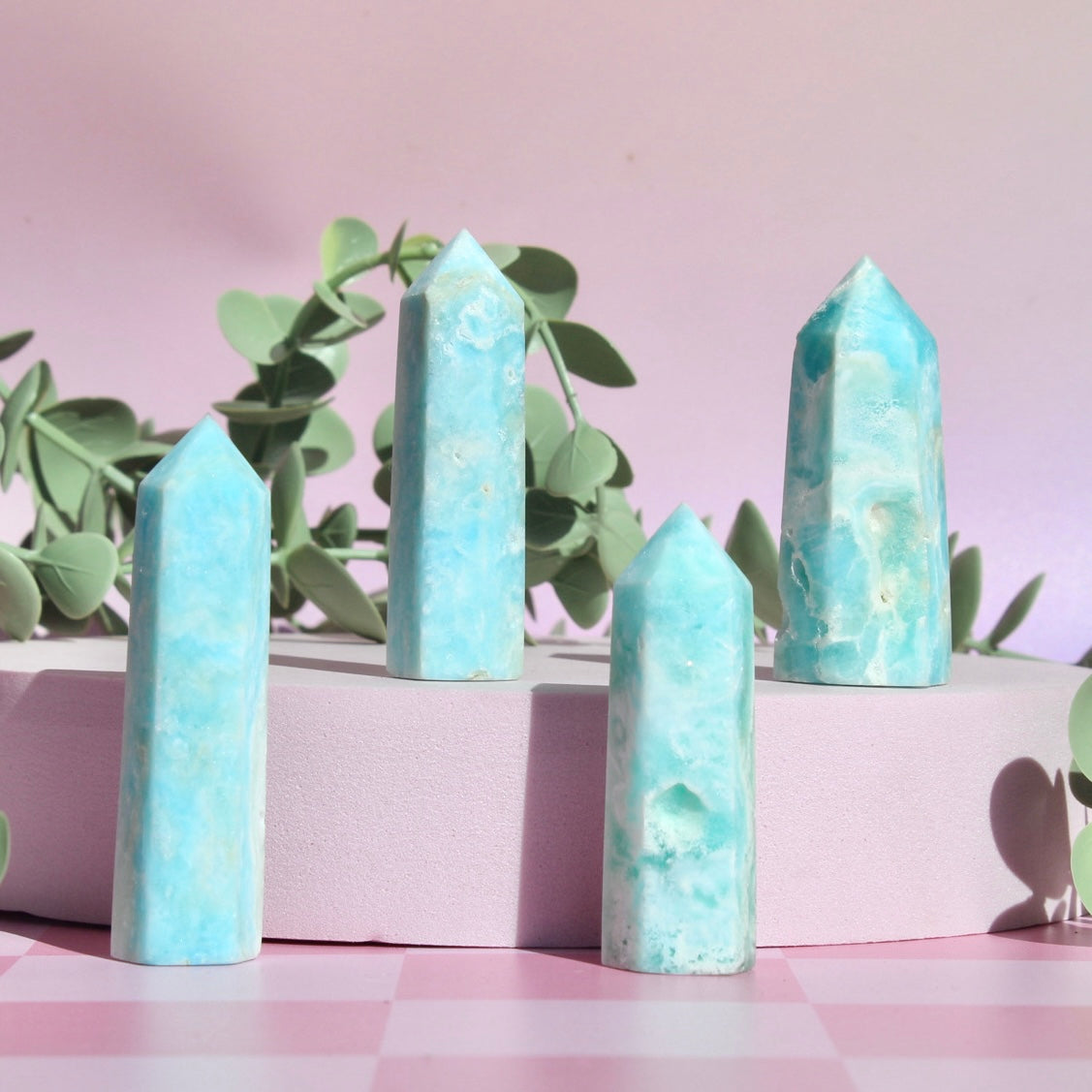 Blue aragonite towers