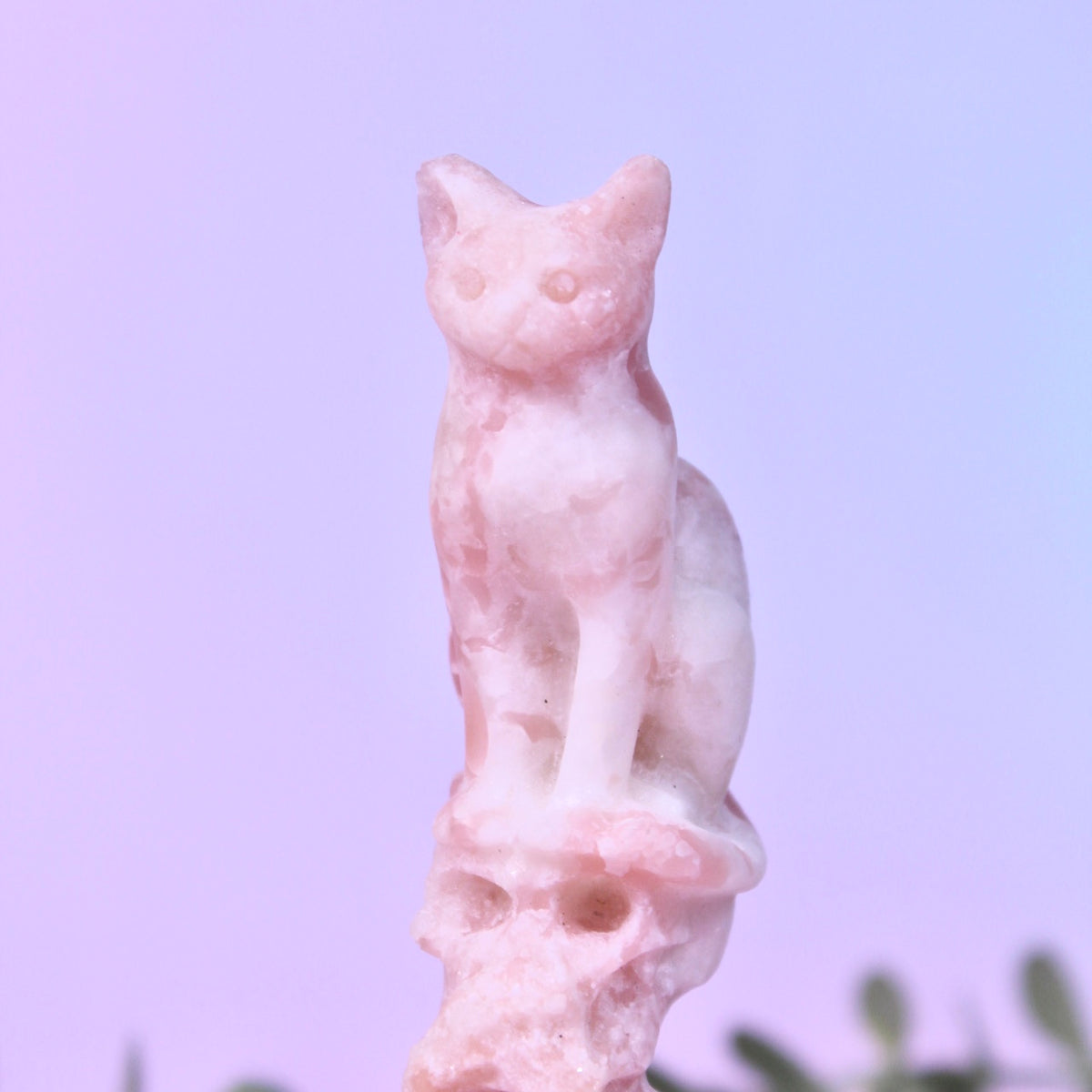 Pink opal cat & skull speak no evil, hear no evil, see no evil carving