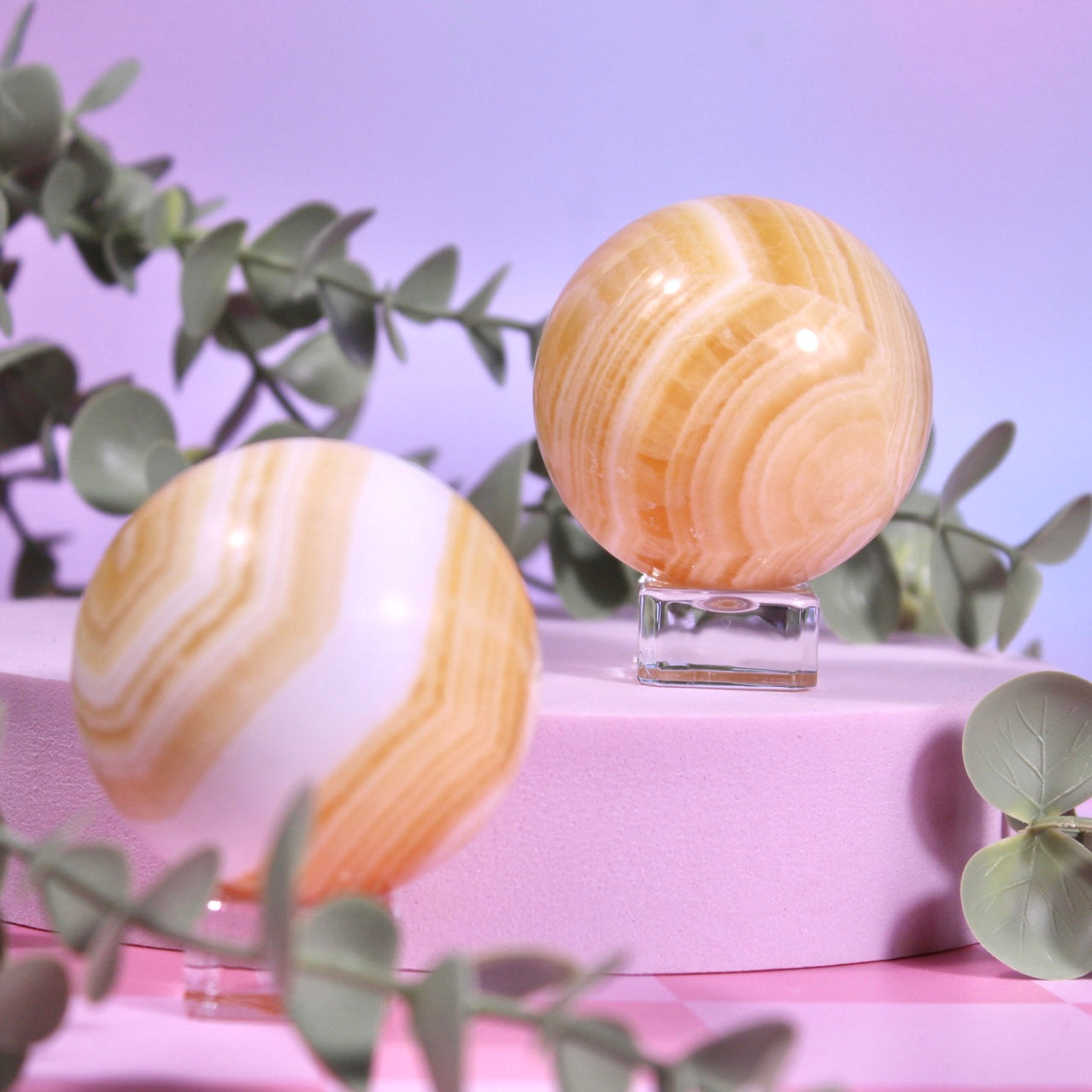 Orange banded calcite spheres