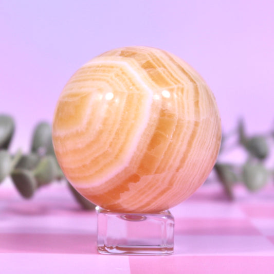 Orange banded calcite spheres