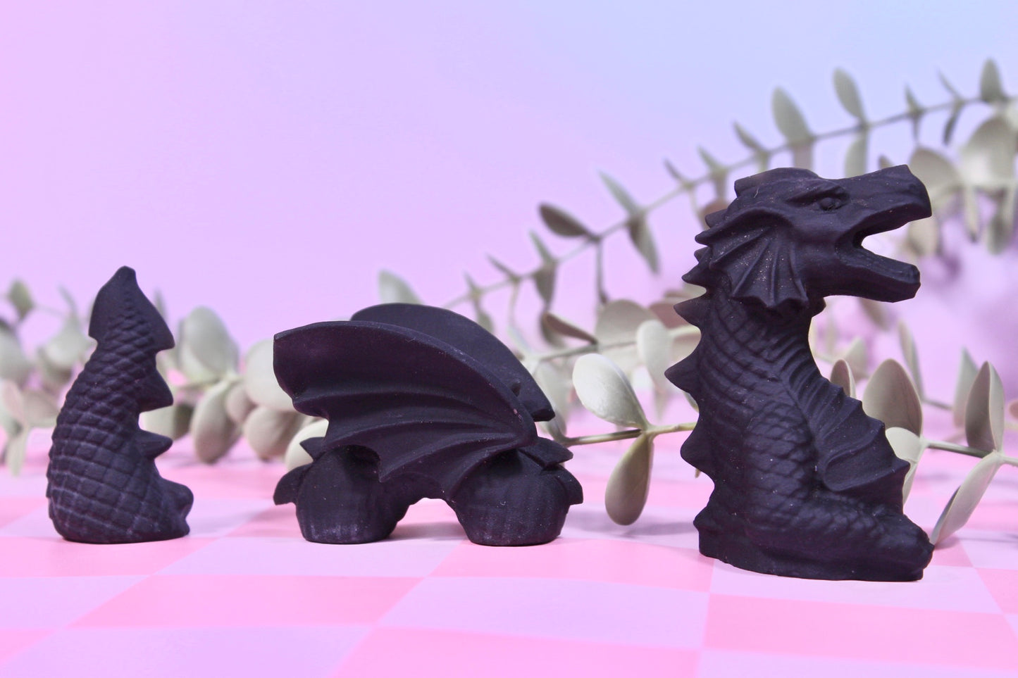 Black obsidian 3pcs dragon