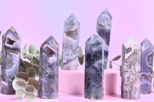 Druzy Moss agate towers
