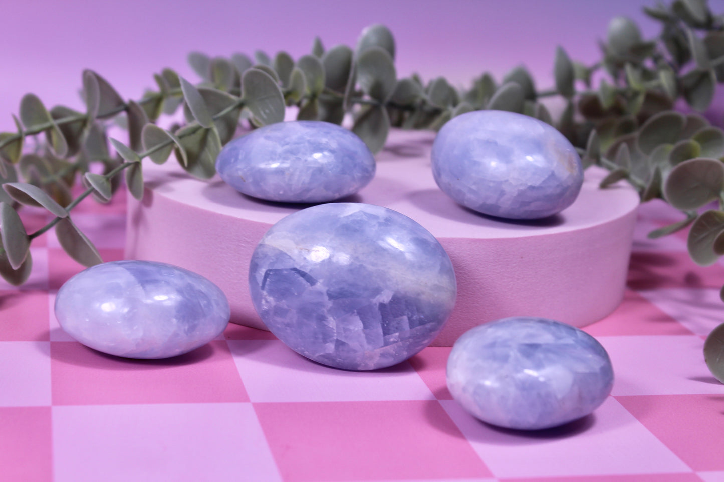 Blue calcite palmstones