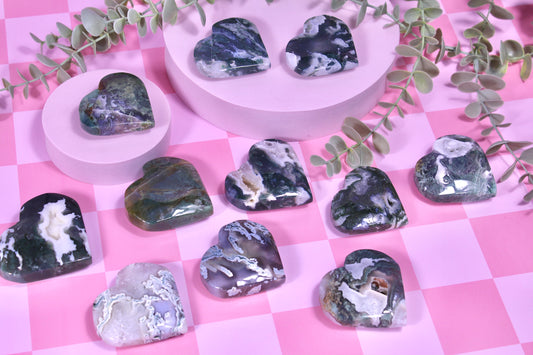 Moss agate hearts