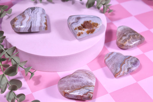 Amethyst x Mexican agate hearts