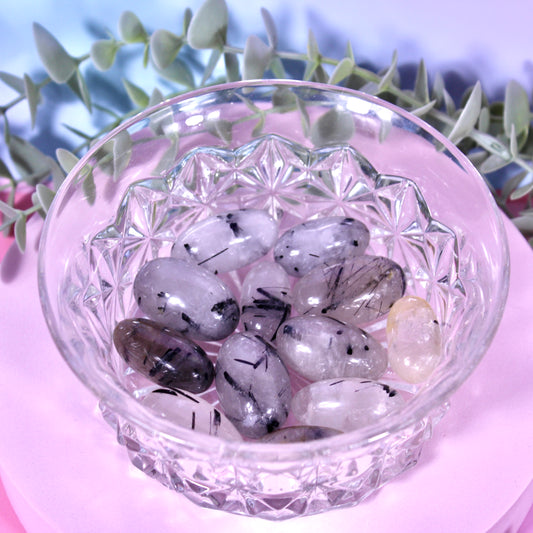 Tourmalated quartz tumbles