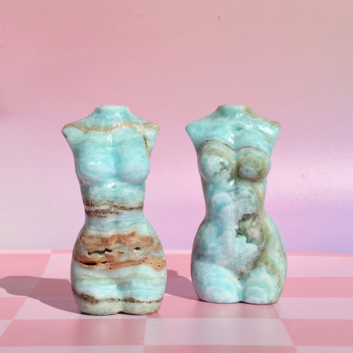 Blue aragonite goddess body