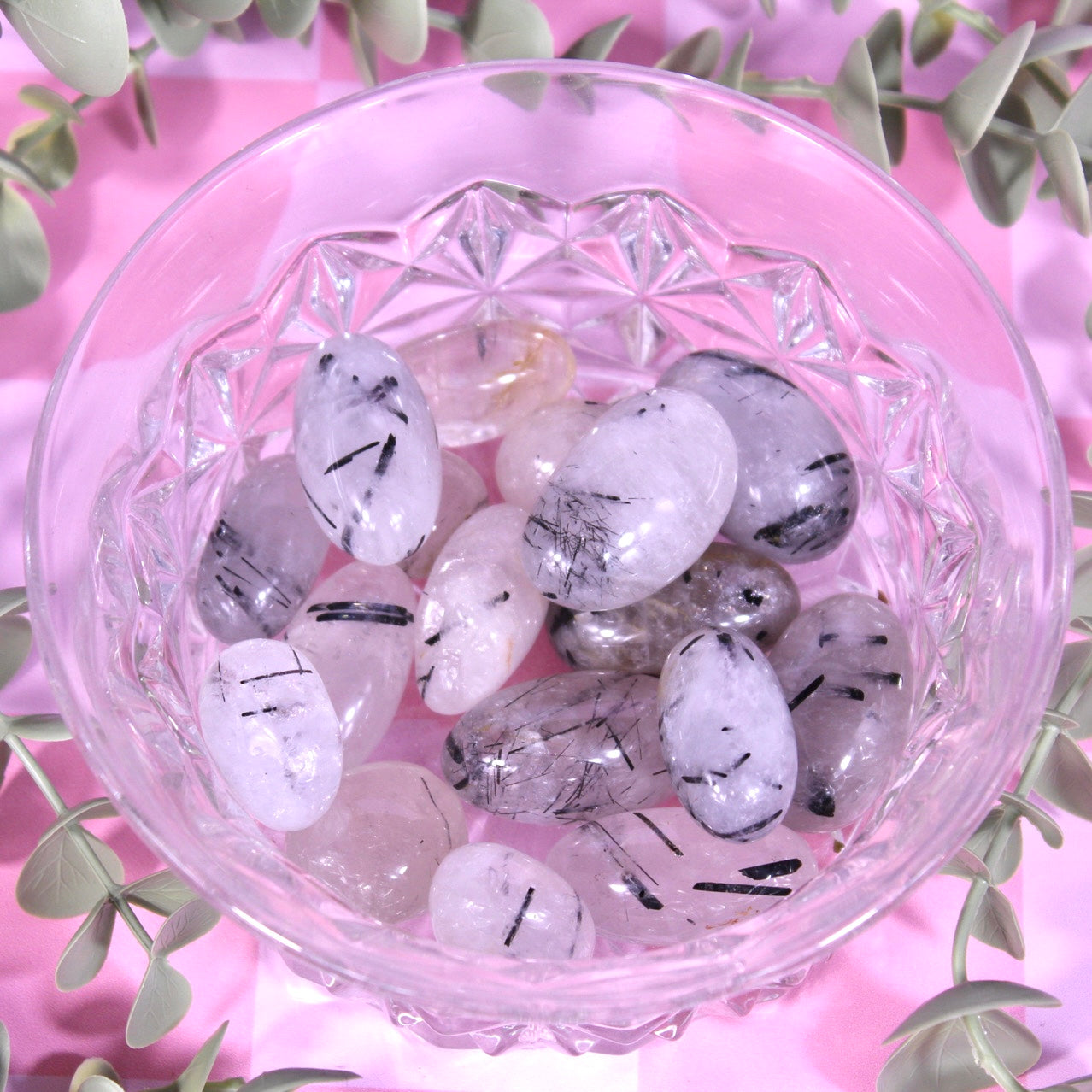 Tourmalated quartz tumbles