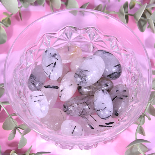 Tourmalated quartz tumbles