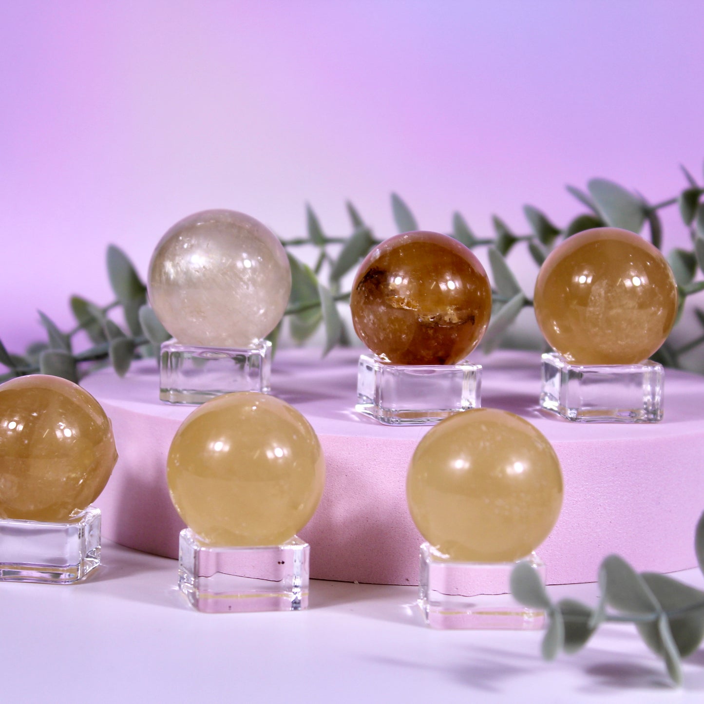 Honey calcite spheres