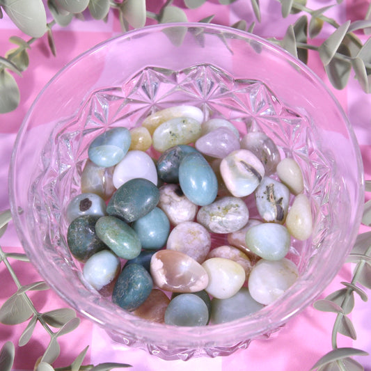 Green flower agate tumbles