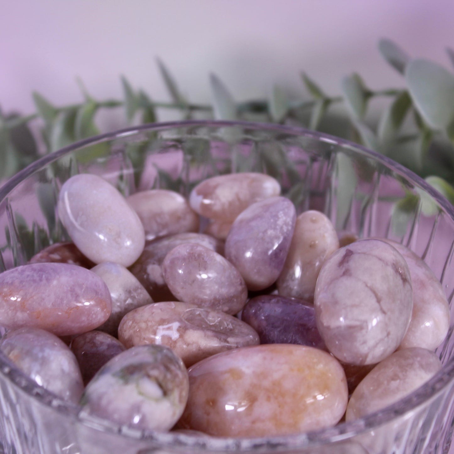 Pink amethyst x flower agate tumbles