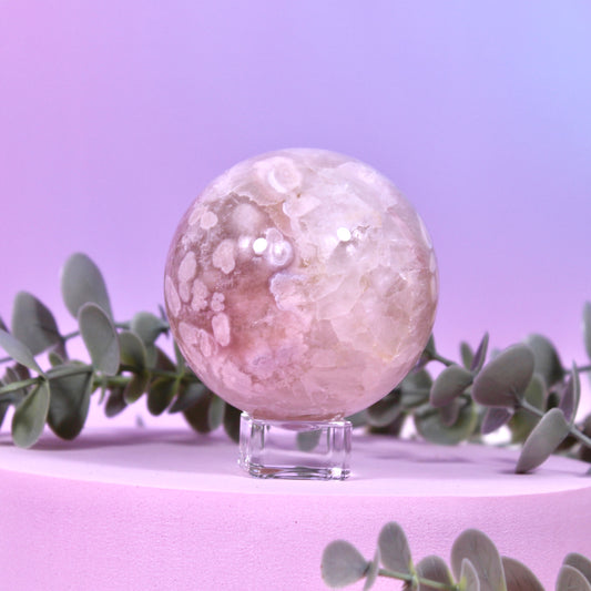 Pink amethyst x flower agate sphere