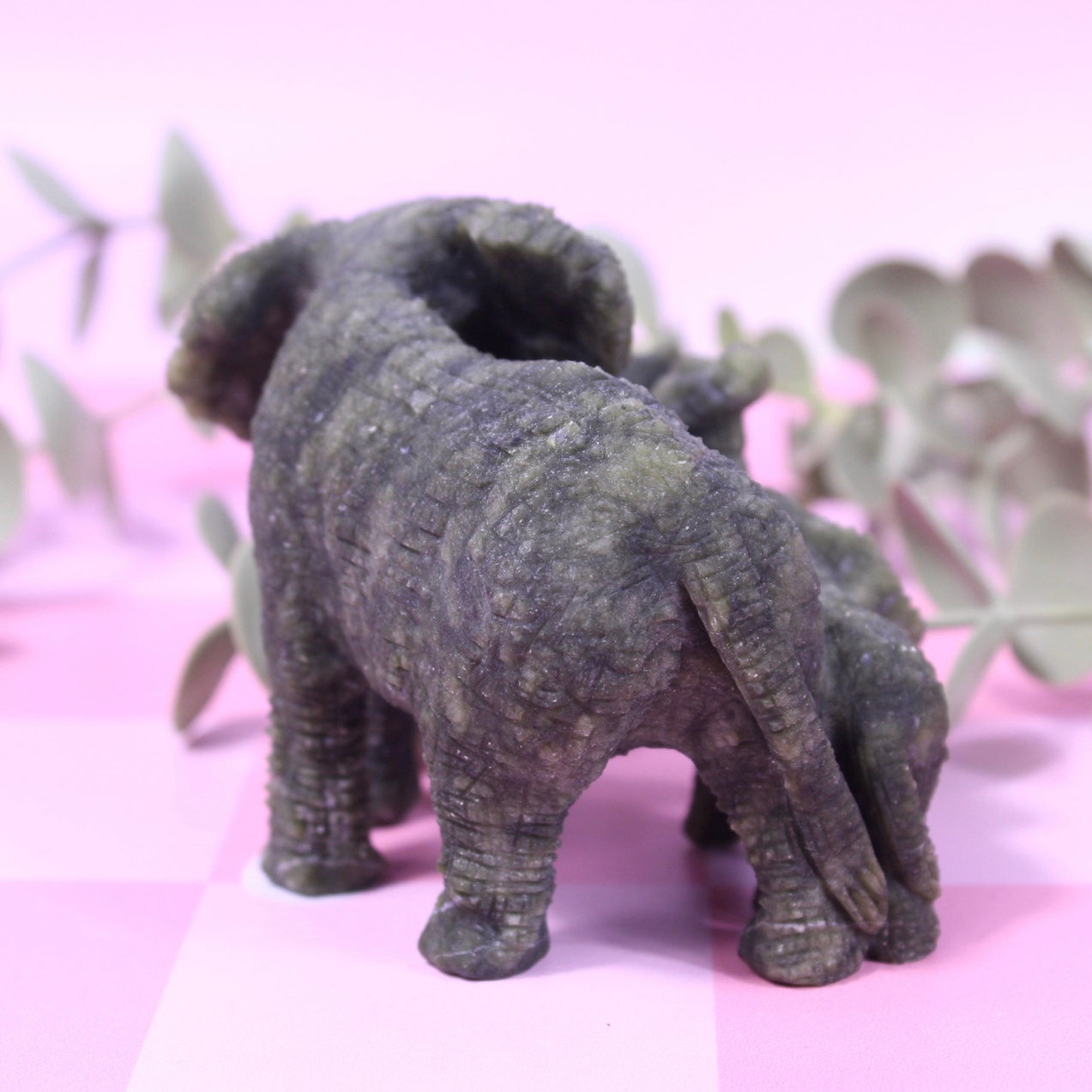 Hand carved green jade elephant & baby elephant set