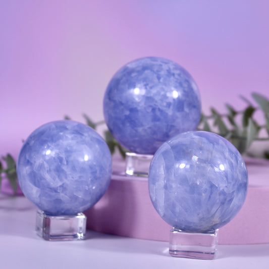 Blue calcite spheres