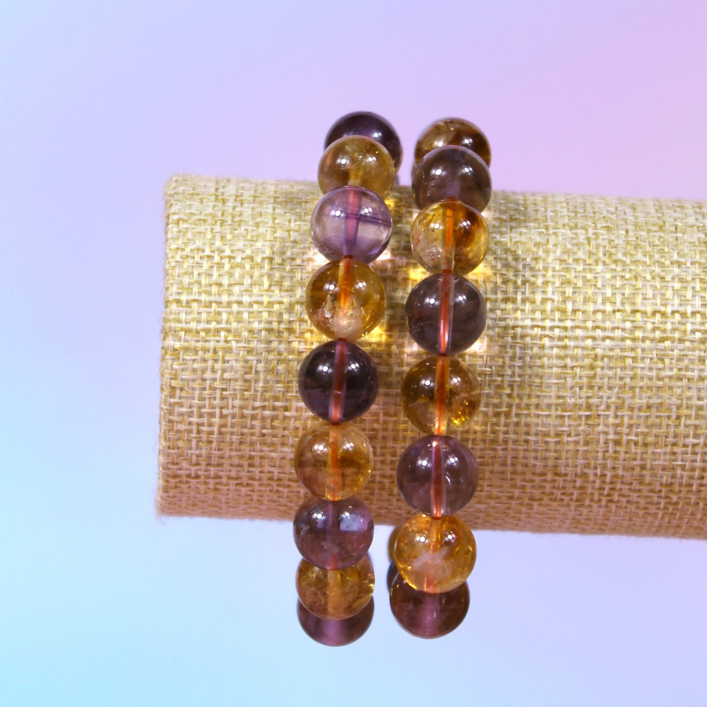Amethyst and heat treated amethyst bracelet