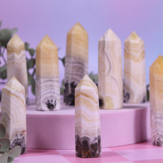 Orange banded calcite towers