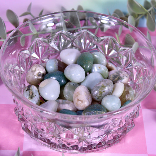Green flower agate tumbles