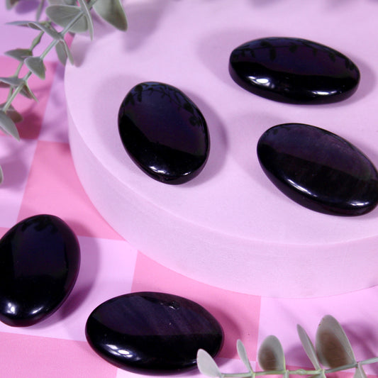 Silver sheen obsidian palmstone