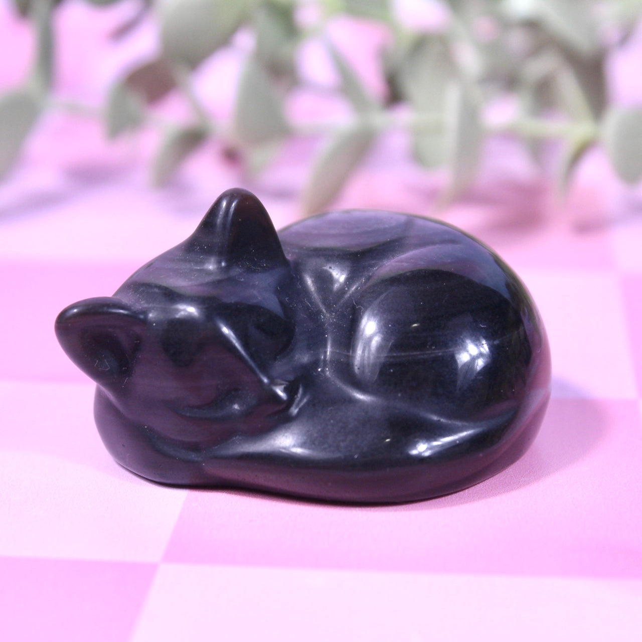 Silver sheen obsidian sleeping cat