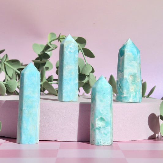 Blue aragonite towers