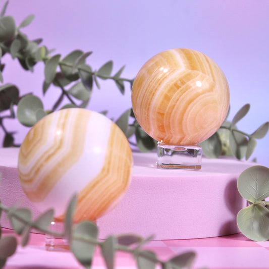 Orange banded calcite spheres