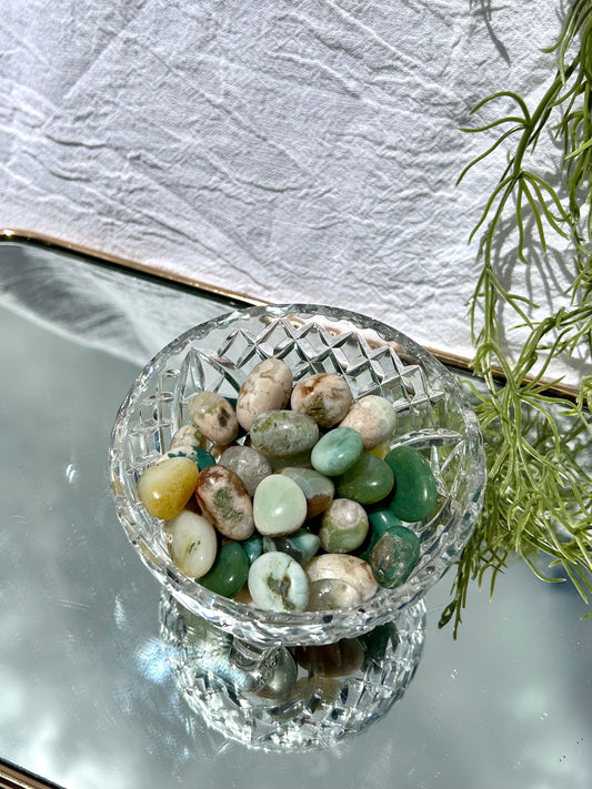 Green flower agate tumbles